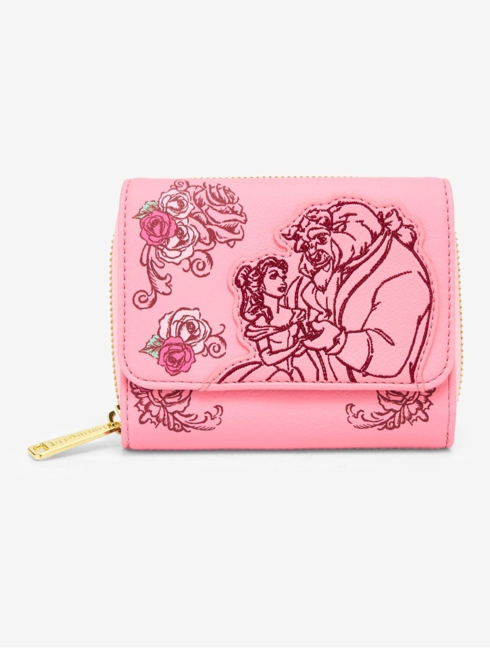 NWT Loungefly Disney Beauty and The Beast Pink Roses Zip Wallet